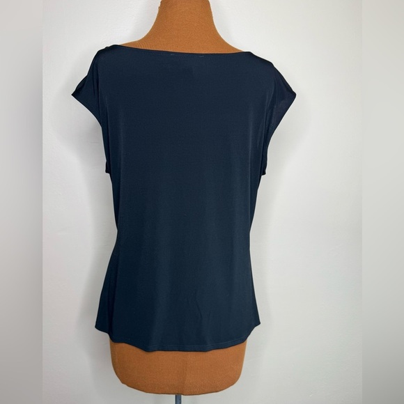 White House Black Market Black Short Sleeve Top Ruched Side Size XL - Picture 3 of 8